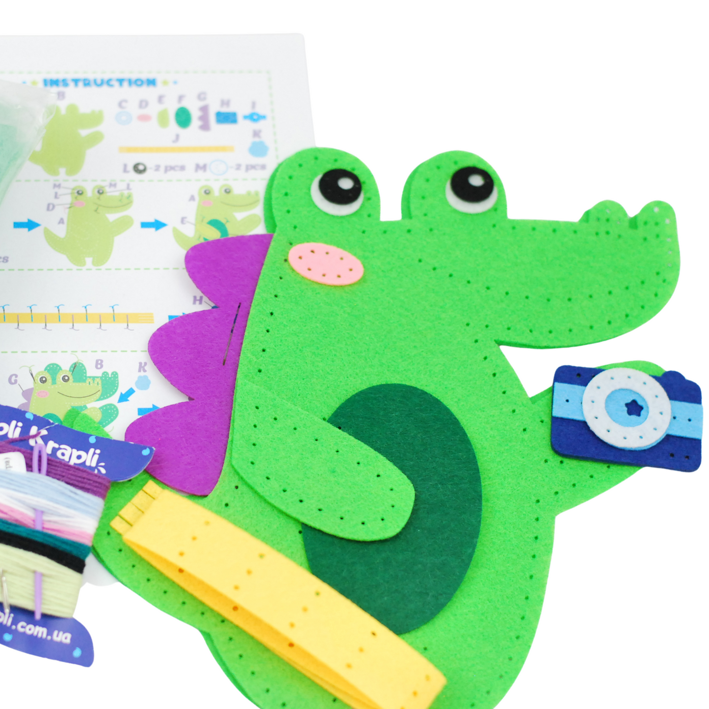 APLI Krapli - APLI Krapli Sewyourself Felt Toy Kit Crocodile Precut Felt Stuffing Thread & Safe Needle Ages 6+
