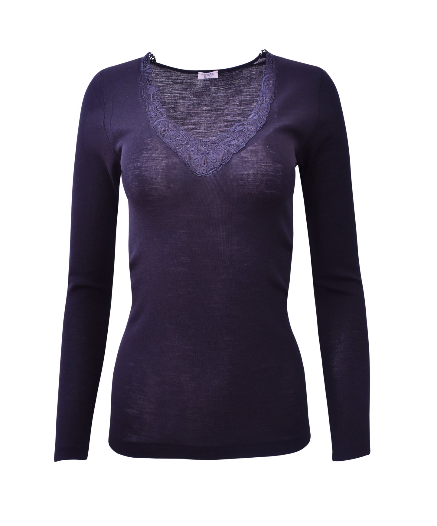 EGI Luxury Merino Wool Silk Women's Macramé Trimmed Long Sleeve T-Shirt . Proudly Made in Italy (148)