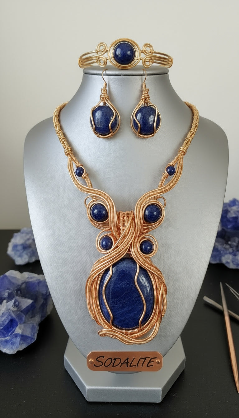 Bob Tarnishing Gold Wire Wrapped Sodalite Set