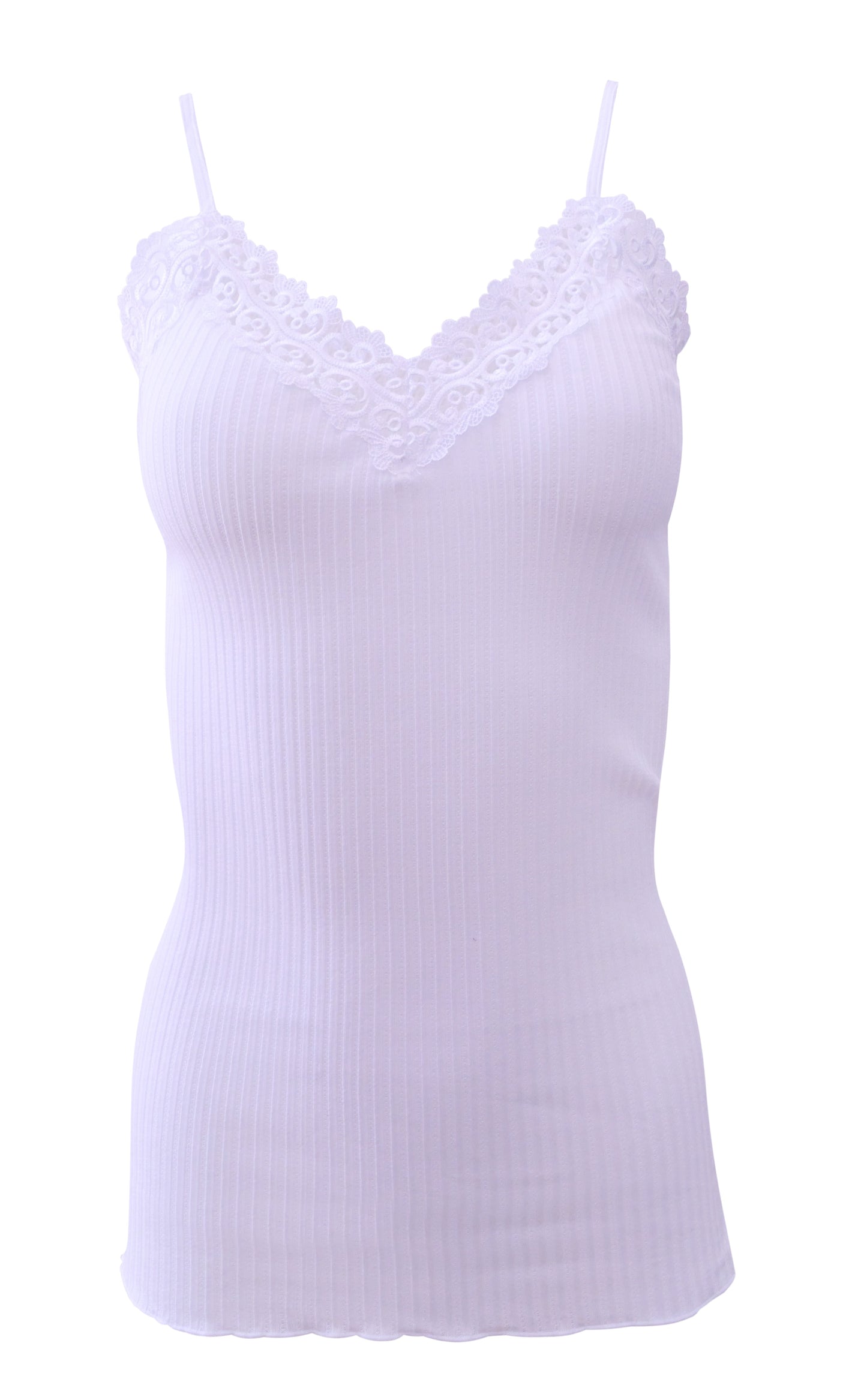 EGI Luxury 100%"Filo di Scozia Cotton Women's Camisole Tank with Lace Trim. Proudly Made in Italy.