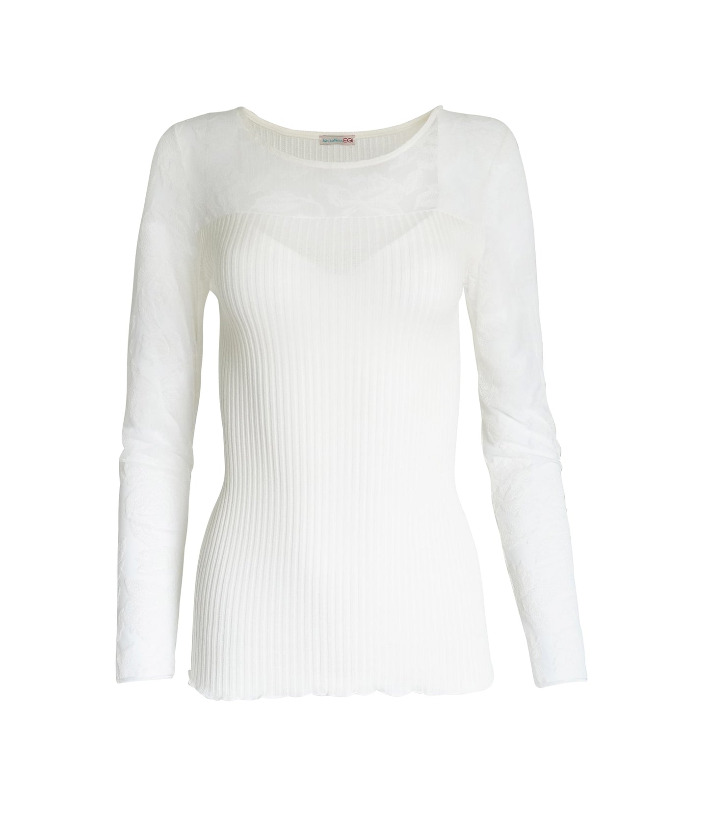 EGI Exclusive Collections Merino Wool Blend Top with Tulle Trim. Proudly Made in Italy.