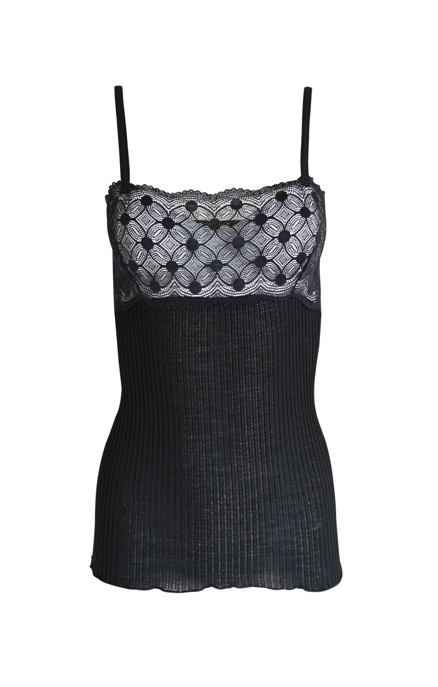 EGI Exclusive Women's Merino Wool Blend Spaghetti Straps Lace-Trimmed Camisole. Proudly Made in Italy (315)