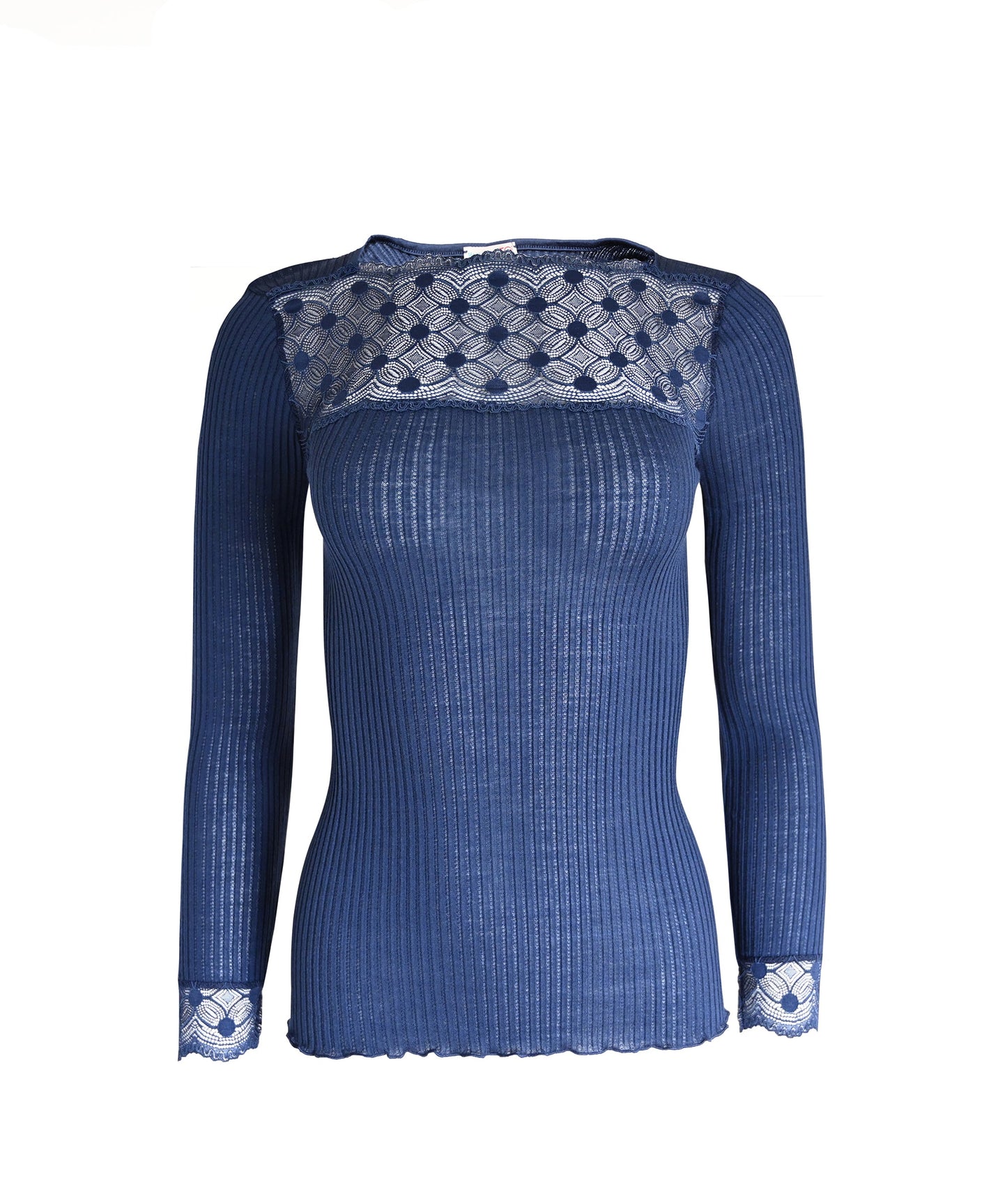 EGI Exclusive Merino Wool Blend Top Lace Trim Long Sleeves. Proudly Made in Italy.
