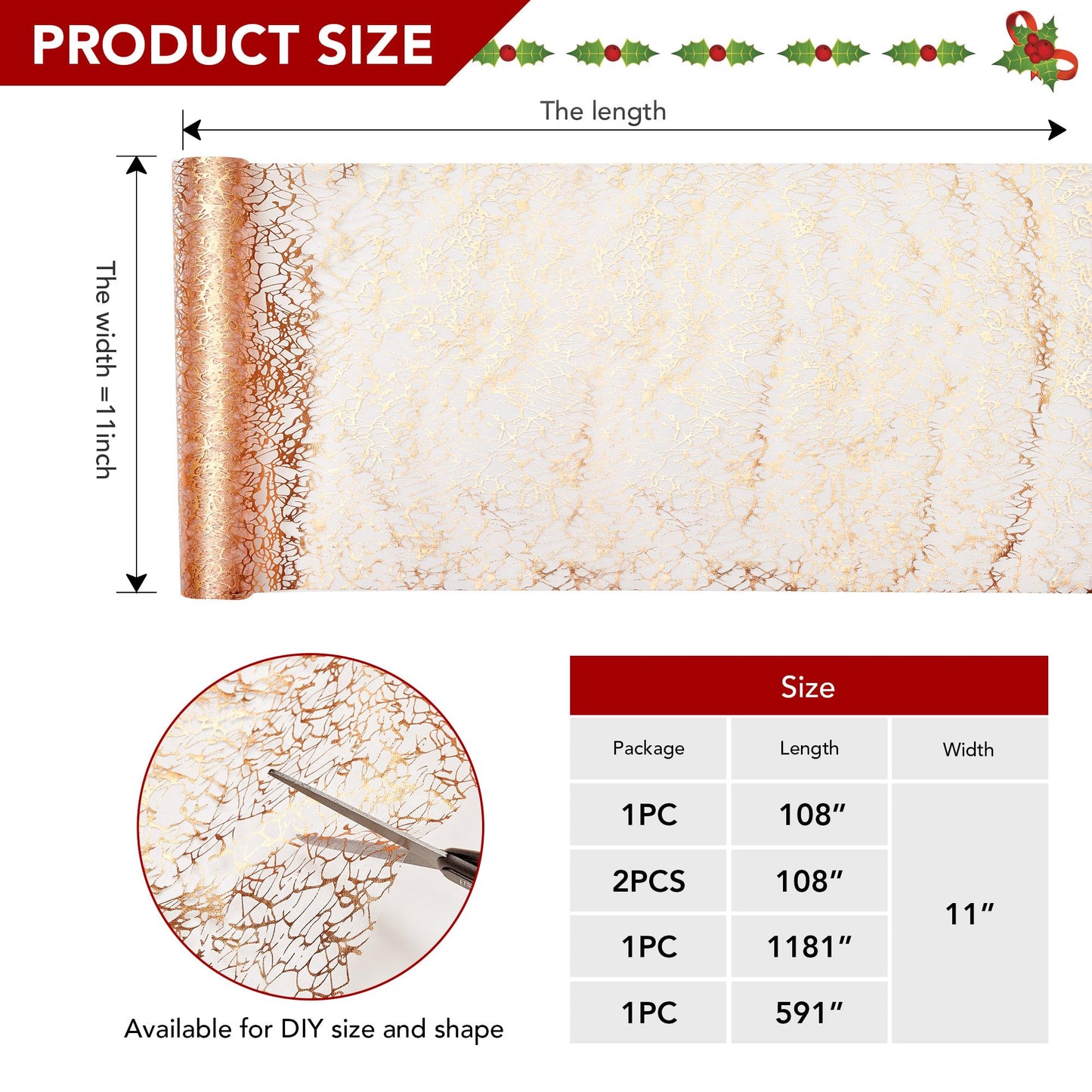 Sequin Glitter Table Runner, 2PCS, 9FT, Gold