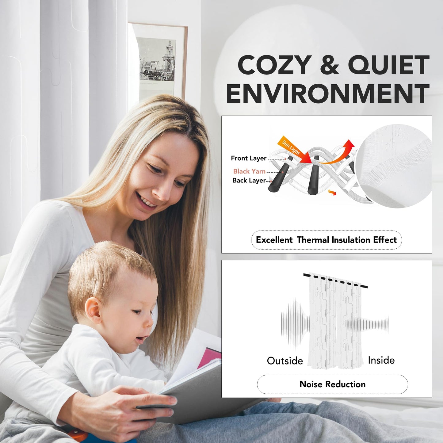 Room Darkening Curtains with Line Foil Print, Navy Blue, 2 Panels