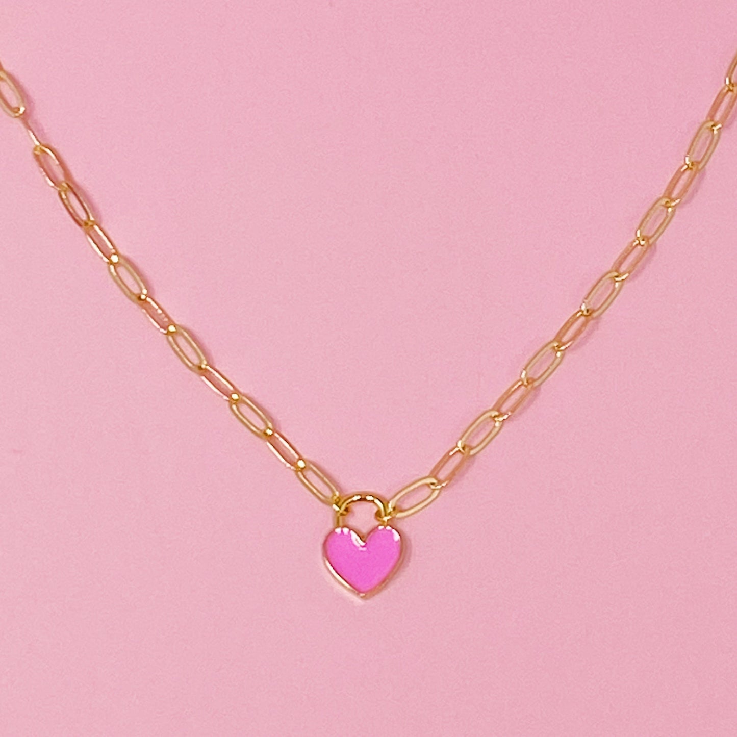 Colored & Locked Heart Necklace