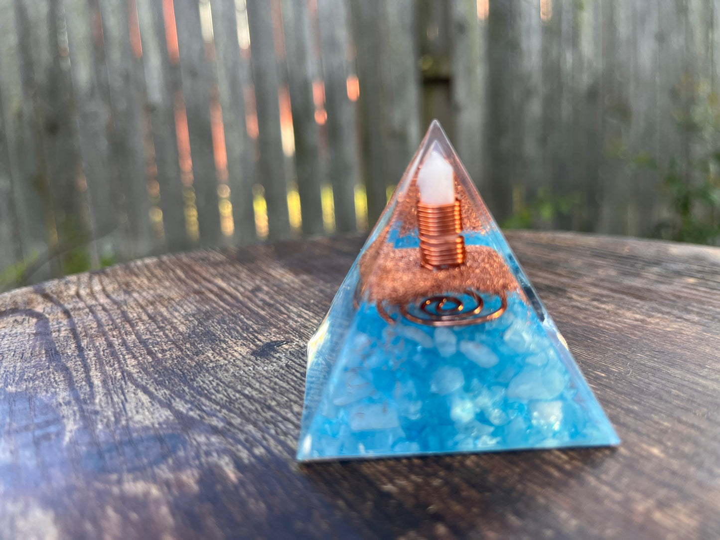 Cool Like Water Aquamarine/Clear Quartz Orgone Pyramid