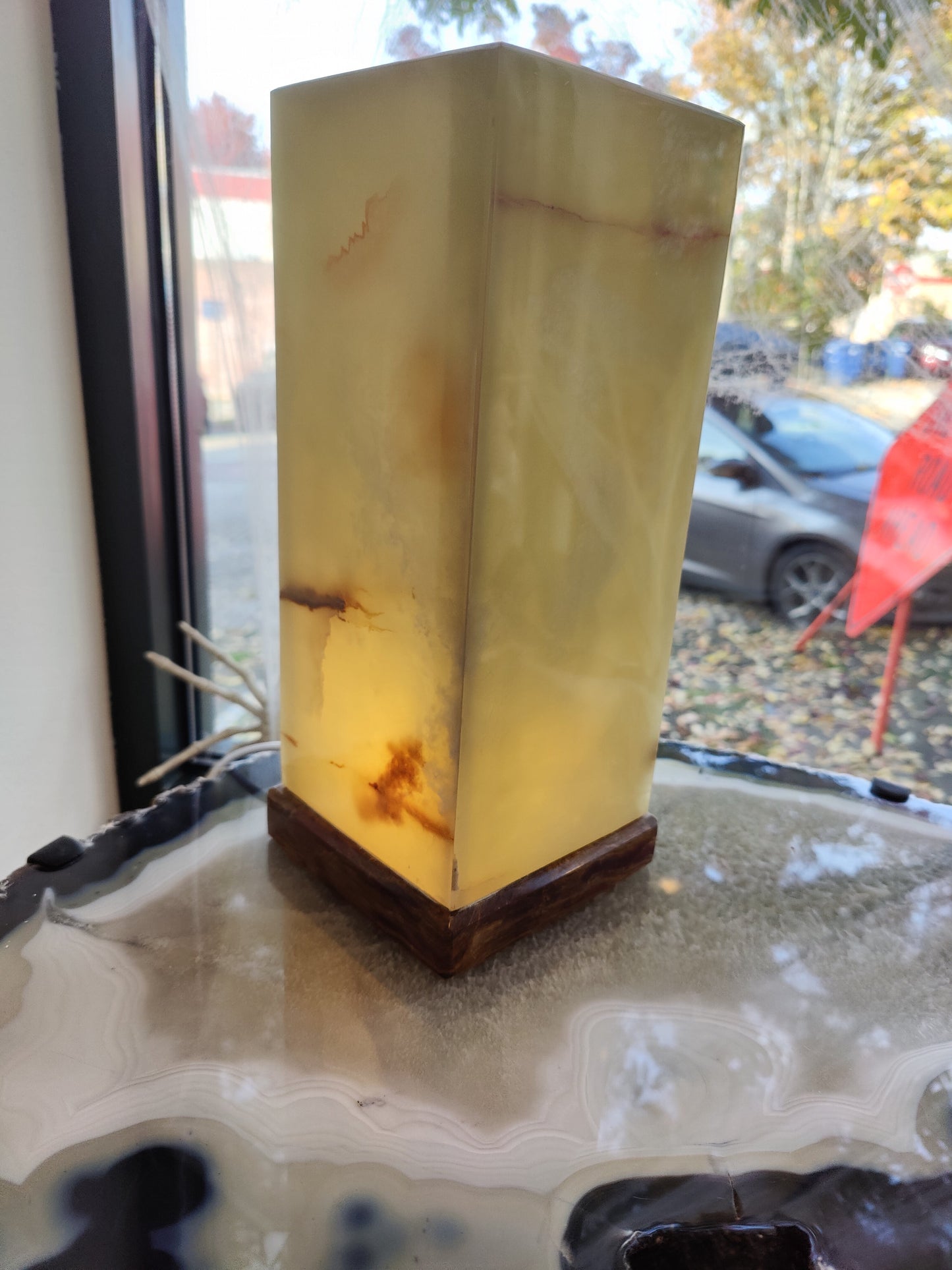 Green Onyx Square Lamp 14"