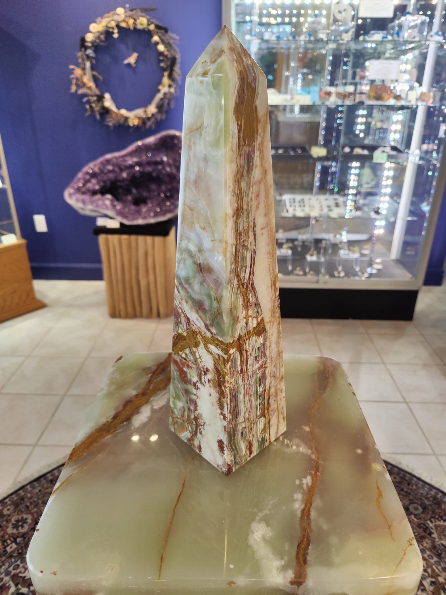 Green Onyx Obelisk Sculpture 16.5"