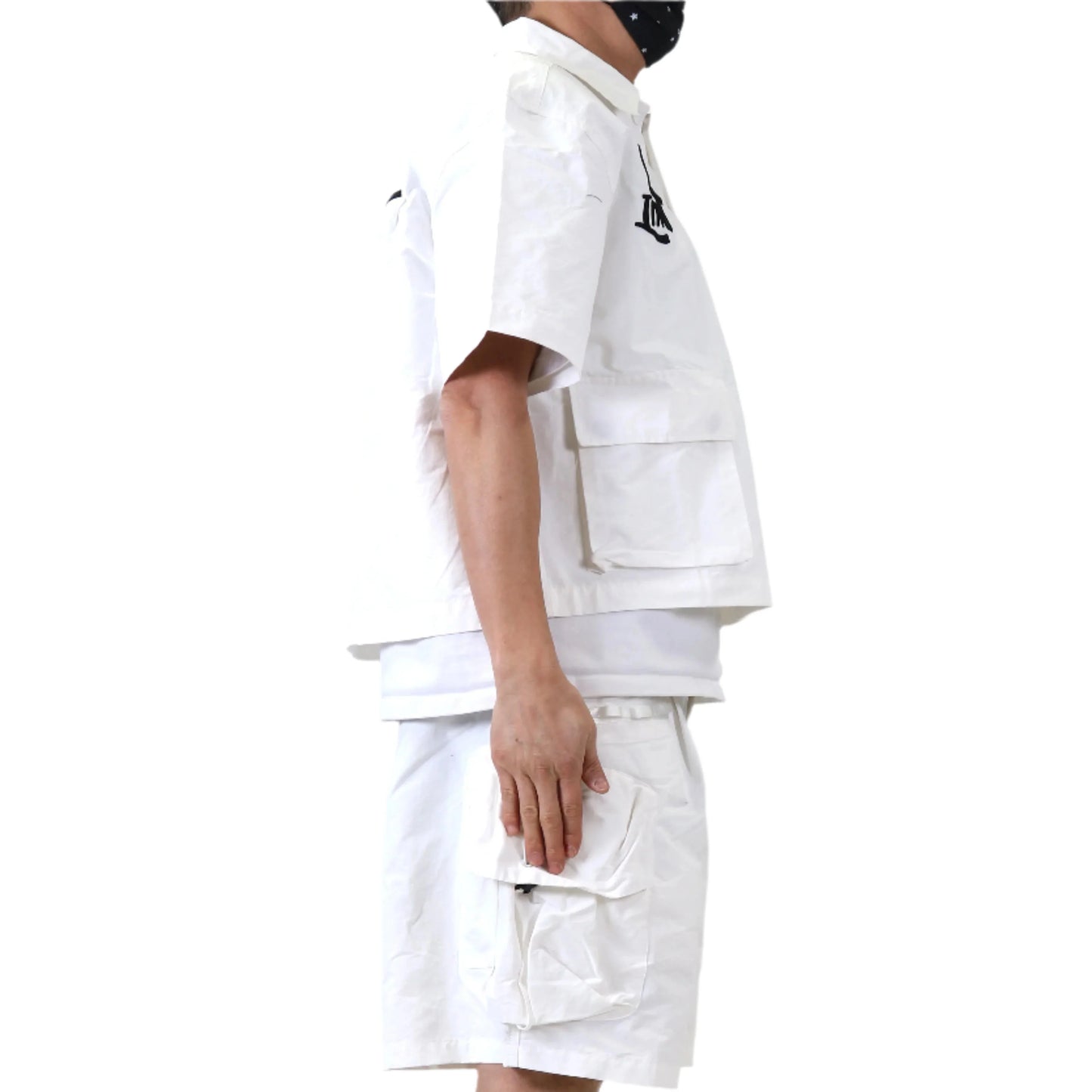 Revol Fine Nylon Twill Boxy Cut Crop Top Short sleeve Buttondown Shirt