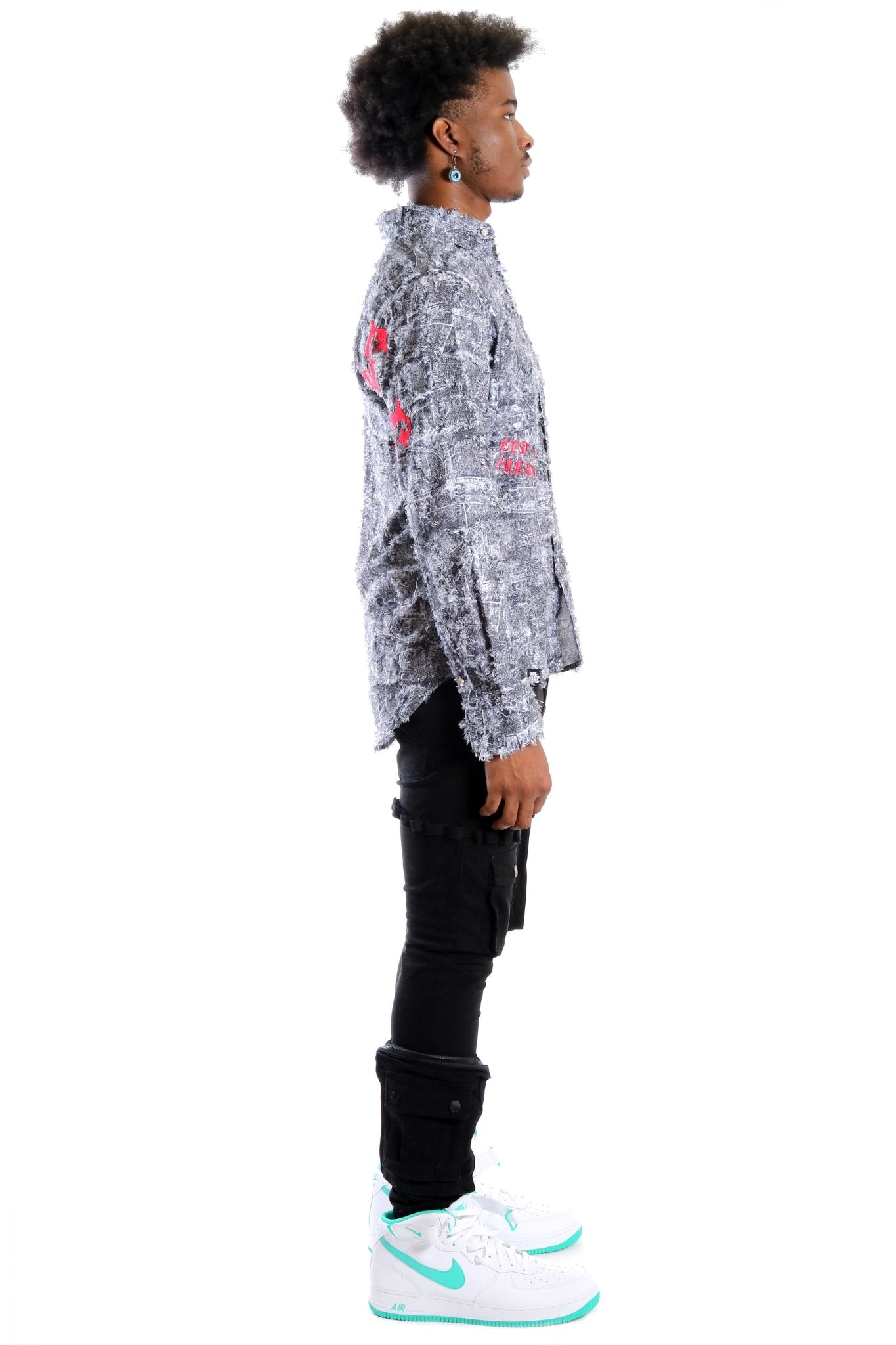 Yeti Men's ripped & repaired button down shirt