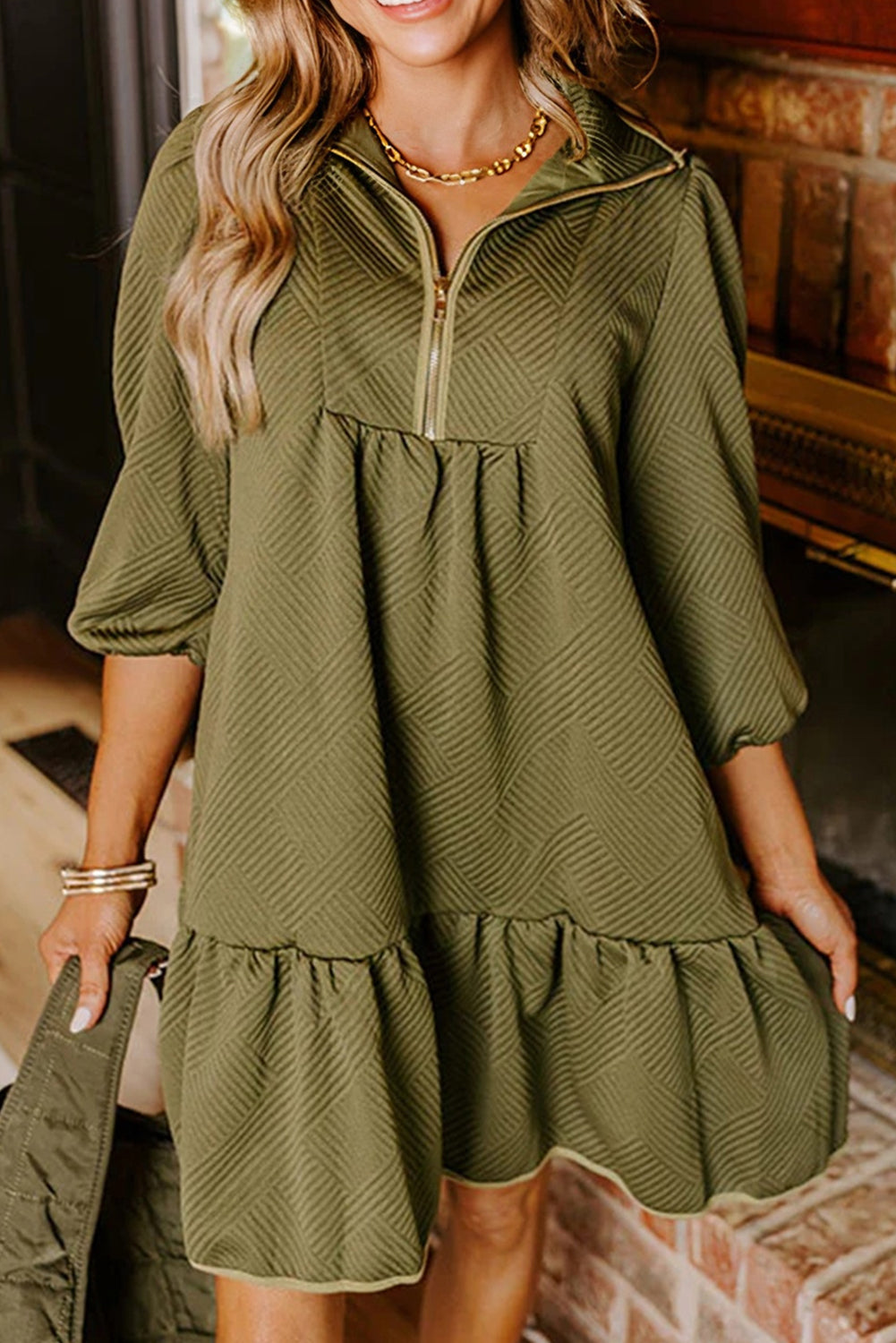 Danielle Zip Collar Textured Mini Dress