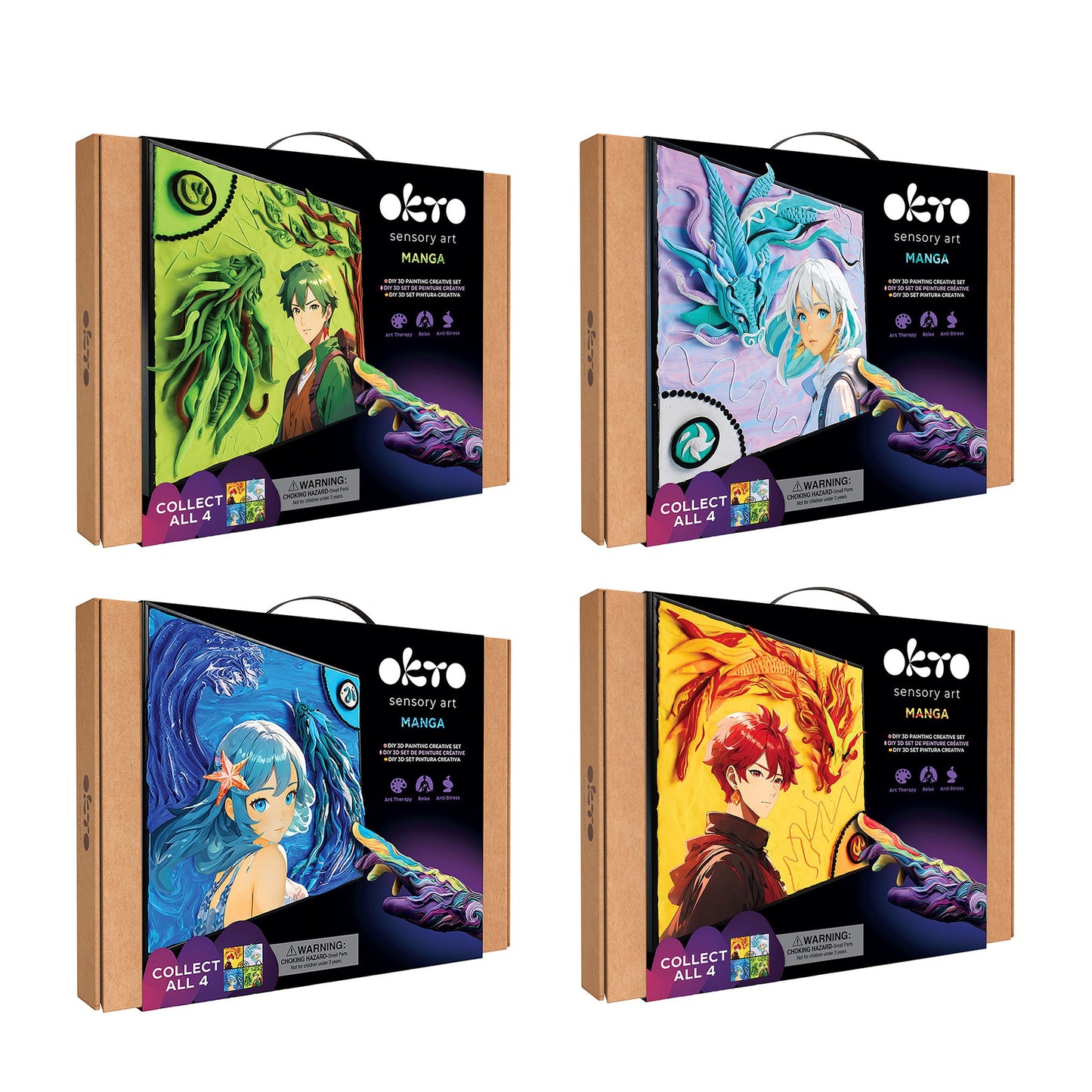 OKTO Manga Elements — Fire — 3D Clay Canvas Kit (11.8×15.7 in) — Ages 10+