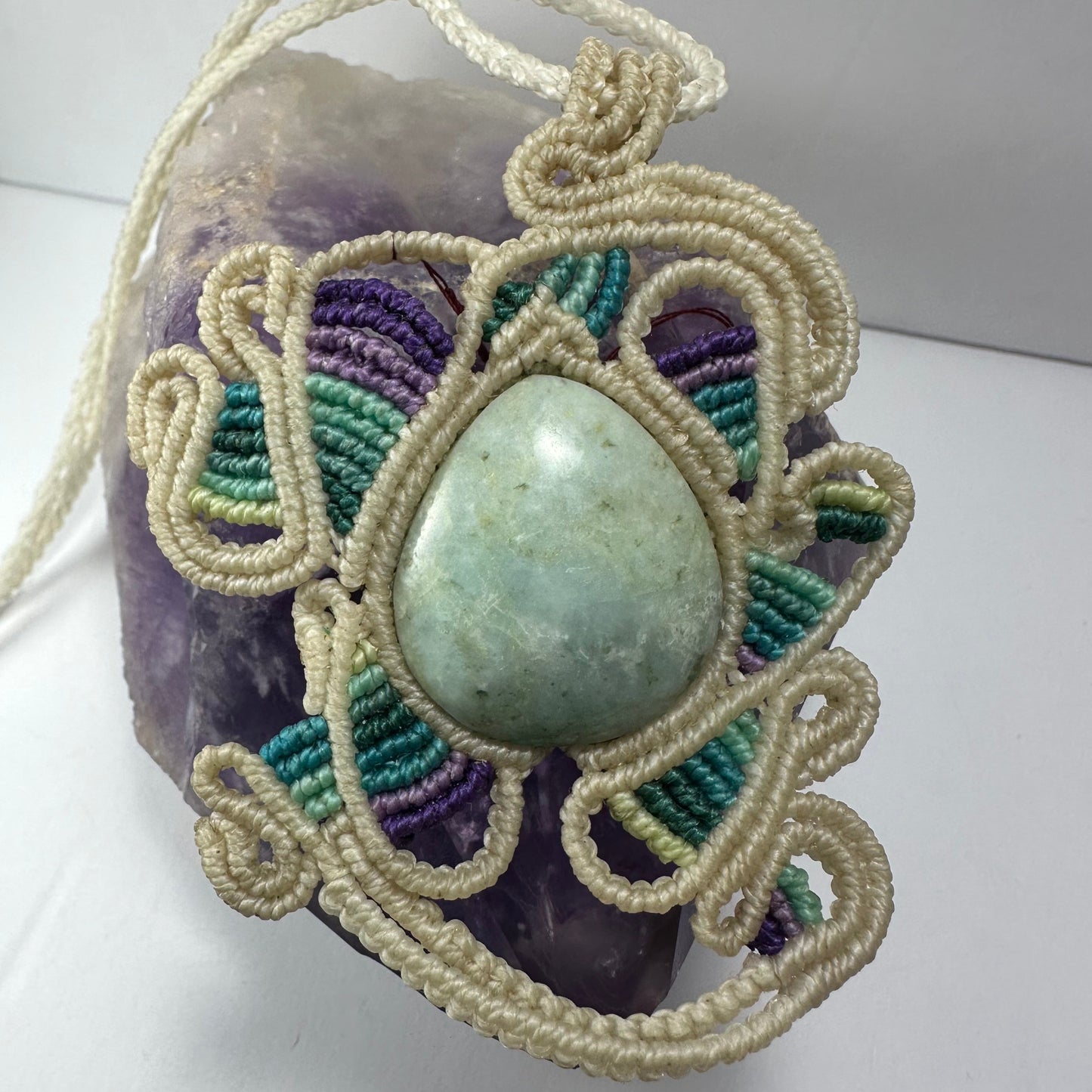 Hand-woven Macrame Necklace with Jade Cabochon