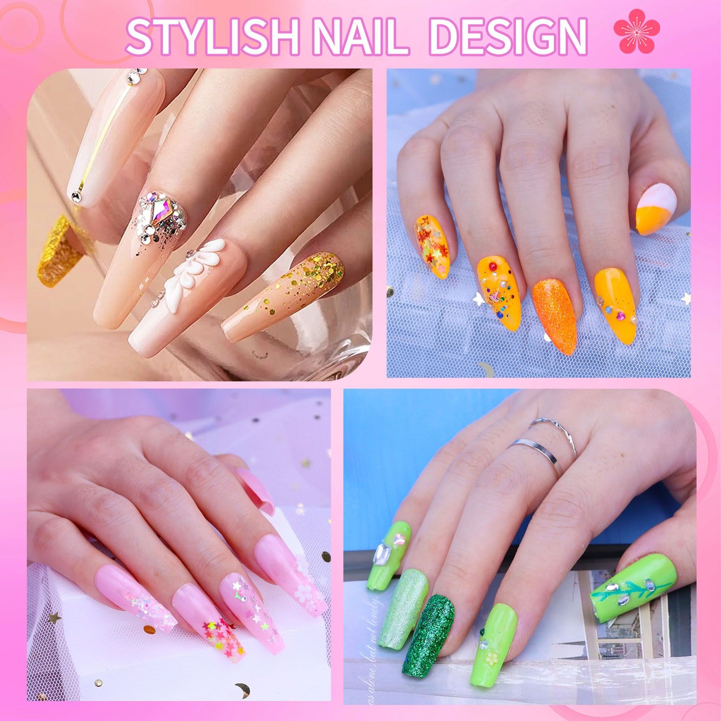 Acrylic Nail Kit, Nail Kit for Beginners with Everything, 24 Colors Glitter Acrylic Powder and Liquid Monomer Set, 200 Pcs Nail Tips, 3 Pcs Acrylic Nail Brush for Home DIY Extension Nail Salon