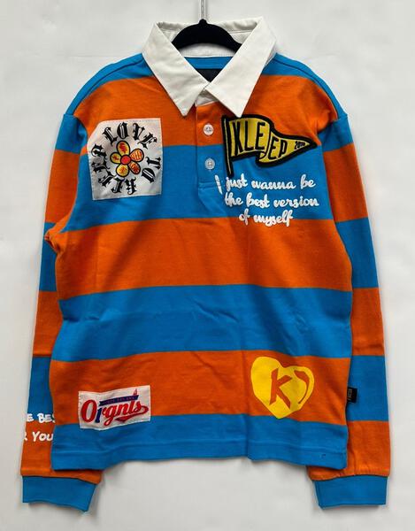 ZORA Kid's Long Sleeve Polo Shirt With Heavy Print Effects & Patch Works