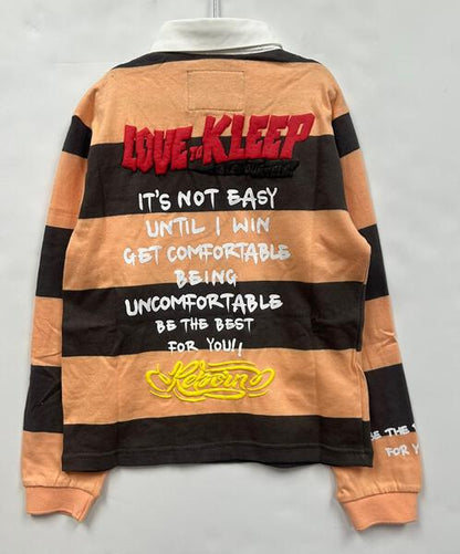 SEPIA Kid's Long Sleeve Polo Shirt With Heavy Print Effects & Patch Works