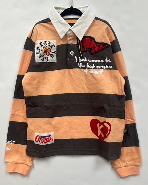 SEPIA Kid's Long Sleeve Polo Shirt With Heavy Print Effects & Patch Works