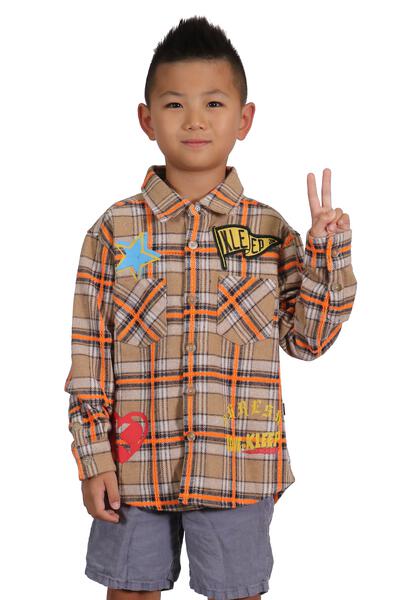 ROY Kid's Premium Mid-weight Flannel Shirt With Heavy Embroidery Works, Patch Work & Print Effects