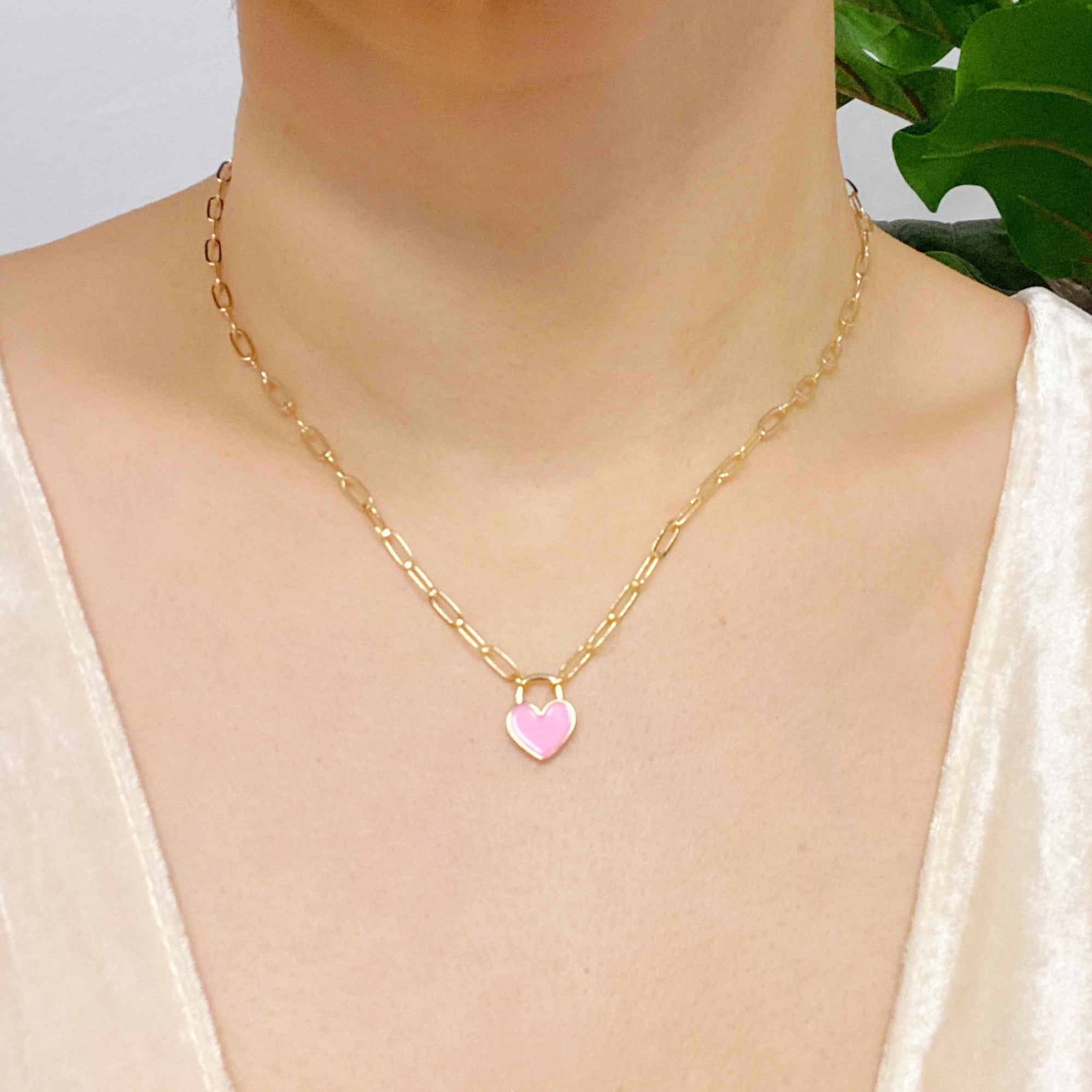 Colored & Locked Heart Necklace