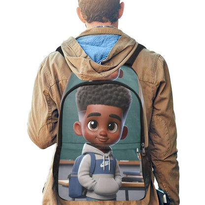 African American Boy Fabric Backpack with Side Mesh Pockets