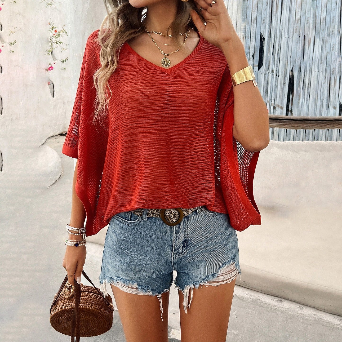 Women's spring and summer casual loose hollow sweater
