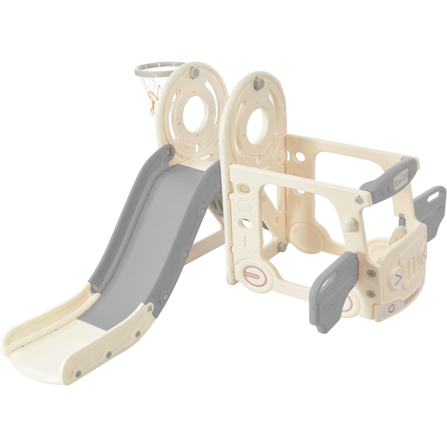 Kids Slide with Bus Play Structure Freestanding Bus Toy with Slide for Toddlers Bus Slide Set with Basketball Hoop