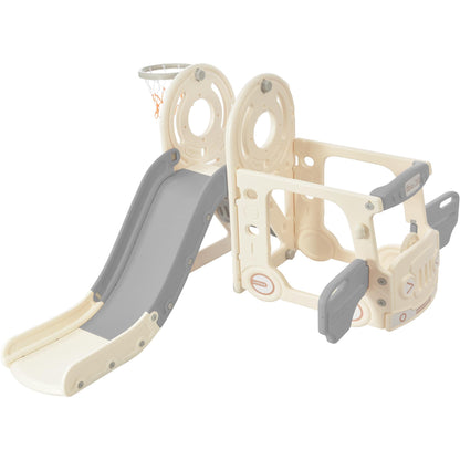 Kids Slide with Bus Play Structure Freestanding Bus Toy with Slide for Toddlers Bus Slide Set with Basketball Hoop