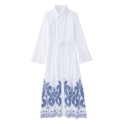 Spring New Women's Embroidered Belt Shirt Dress