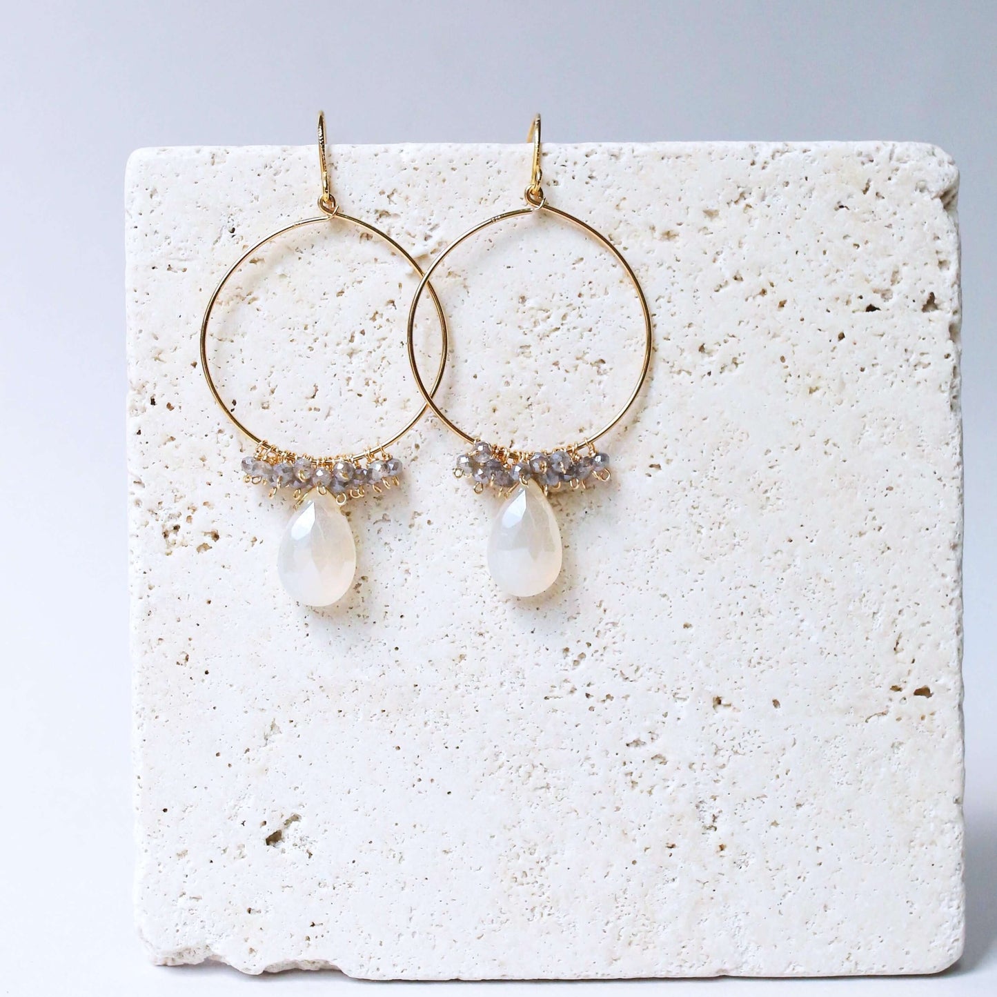 White Chalcedony & Labradorite Layering Necklace & Earring Set