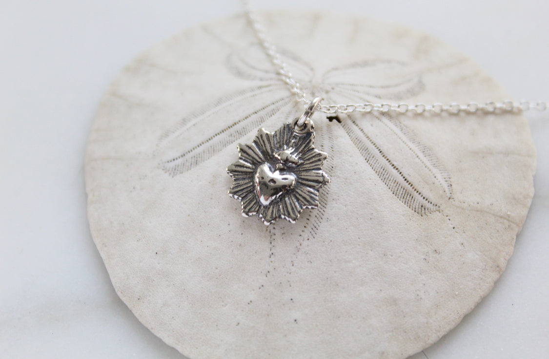 The Little Sacred Heart® minimalist scalloped necklace in oxidized silver