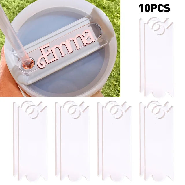 10/5PCS Name Plate Compatible For Replacement Stanley 40 Oz Cups Blank Name Tag Reusable Acrylic Nameplate Glass Lid For Bottle