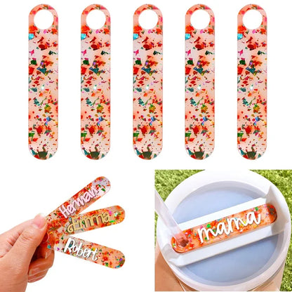 10/5PCS Name Plate Compatible For Replacement Stanley 40 Oz Cups Blank Name Tag Reusable Acrylic Nameplate Glass Lid For Bottle