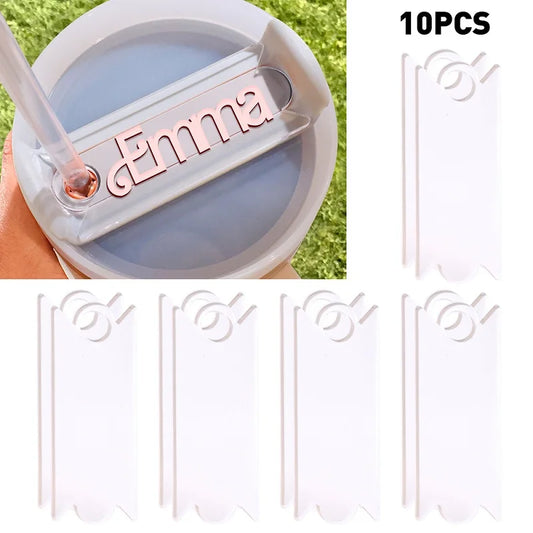 10/5PCS Name Plate Compatible For Replacement Stanley 40 Oz Cups Blank Name Tag Reusable Acrylic Nameplate Glass Lid For Bottle