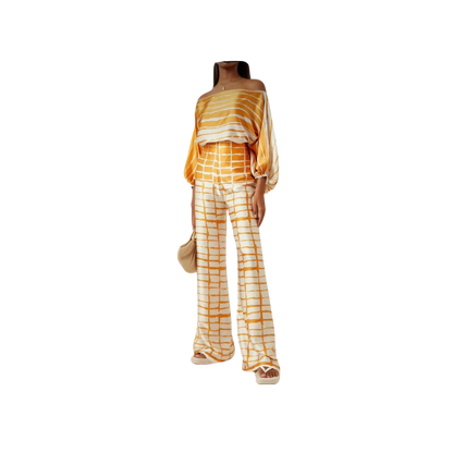 Off Shoulder Long Sleeve Shirt and Wide Leg Pant