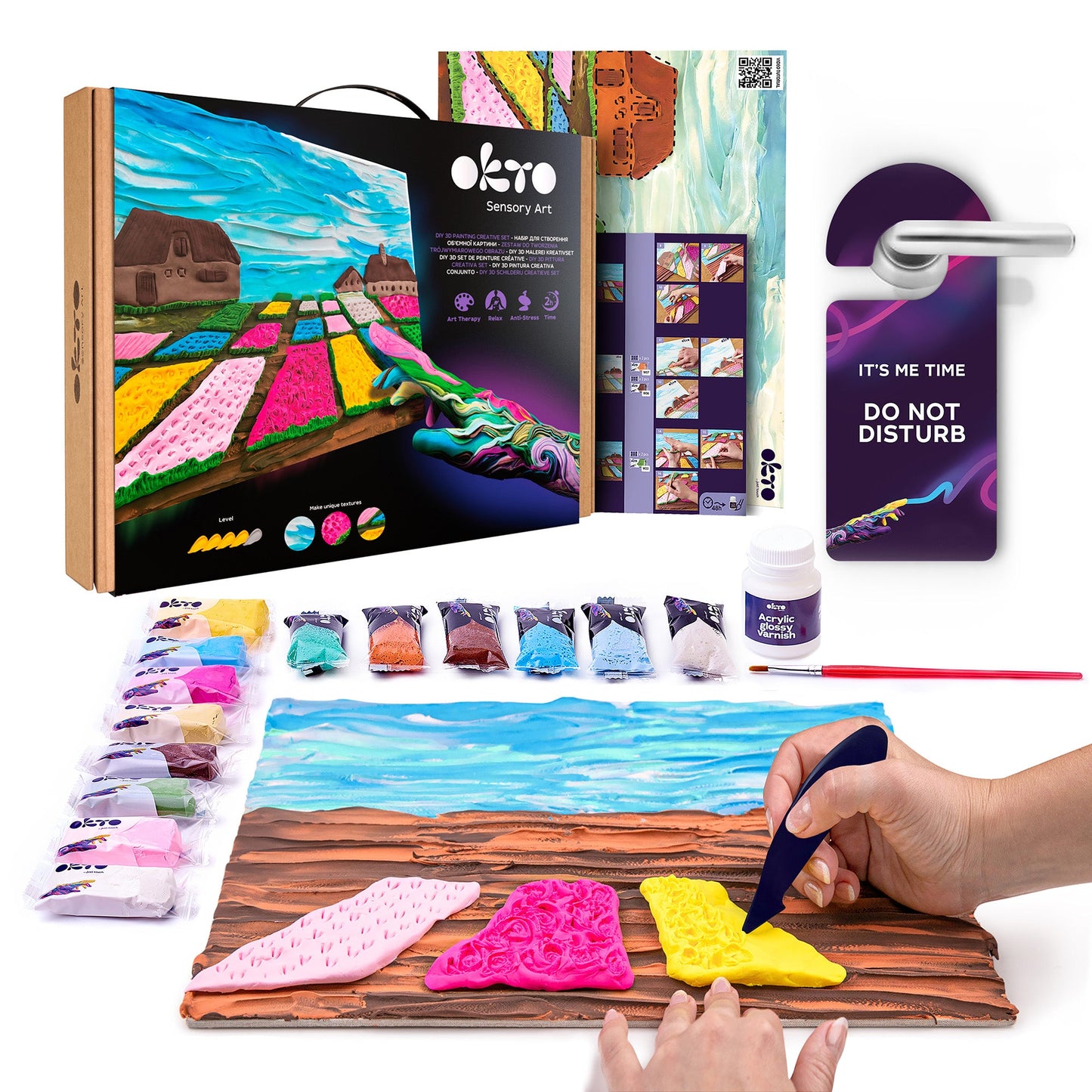 OKTO Sensory Art 3D Painting “Flower Beds in Holland” – 11.8” x 15.7” Canvas Kit