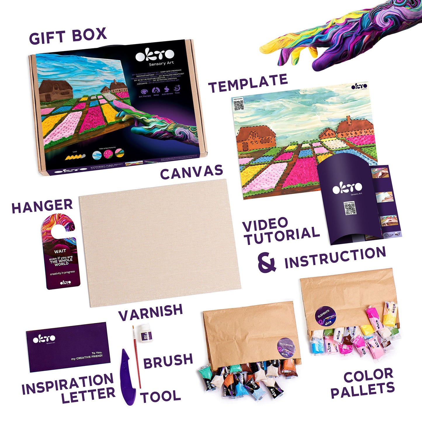 OKTO Sensory Art 3D Painting “Flower Beds in Holland” – 11.8” x 15.7” Canvas Kit