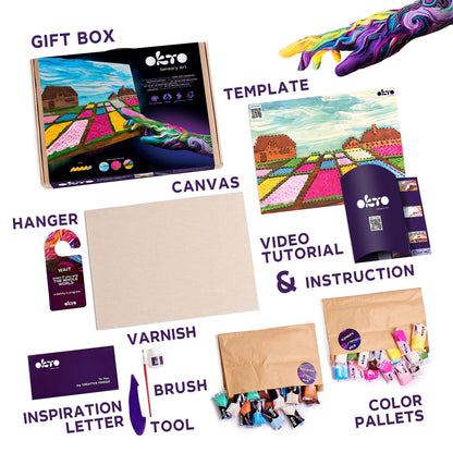 OKTO Sensory Art 3D Painting “Flower Beds in Holland” – 11.8” x 15.7” Canvas Kit