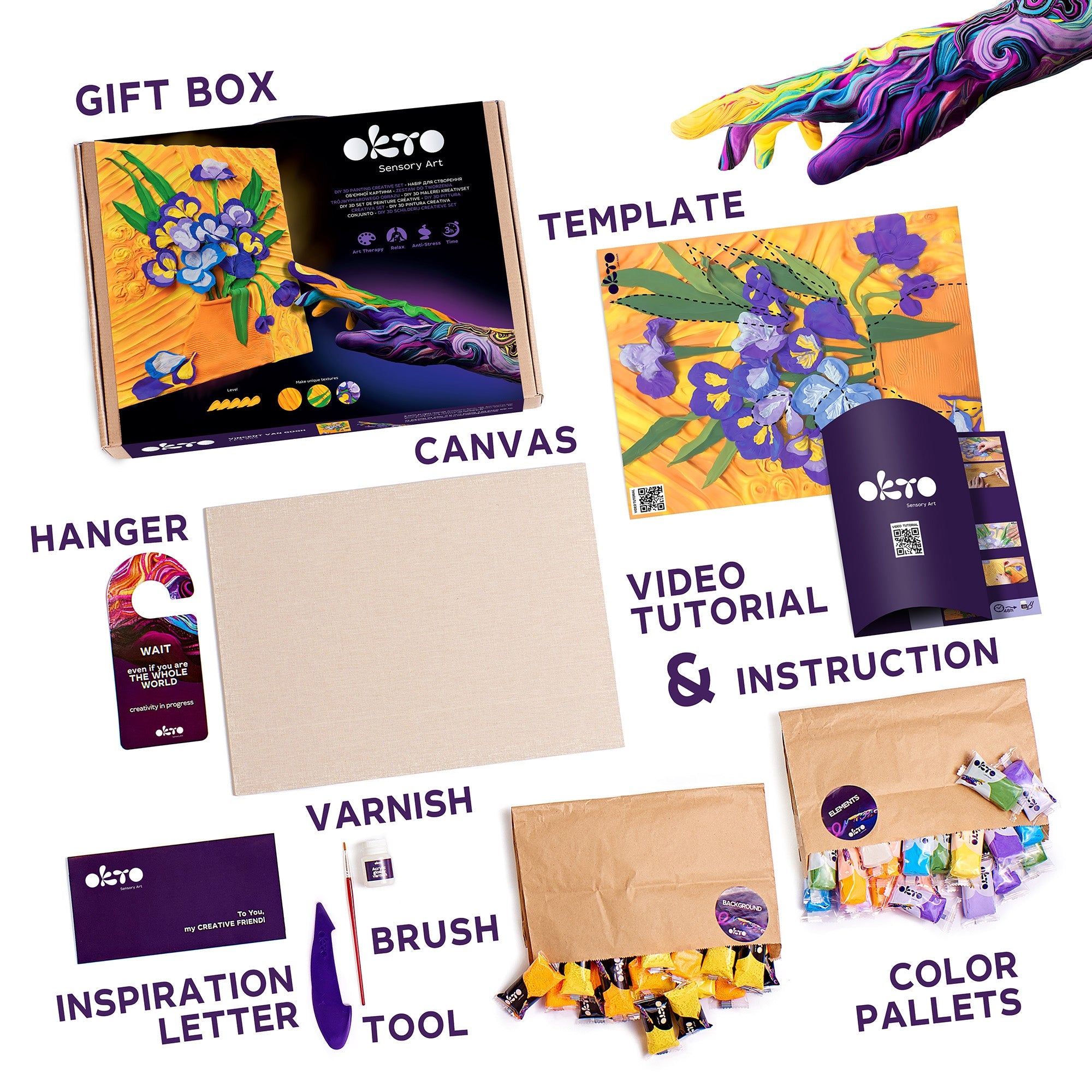 OKTO Sensory Art 3D Painting “Irises” – 11.8” x 15.7” Canvas Kit
