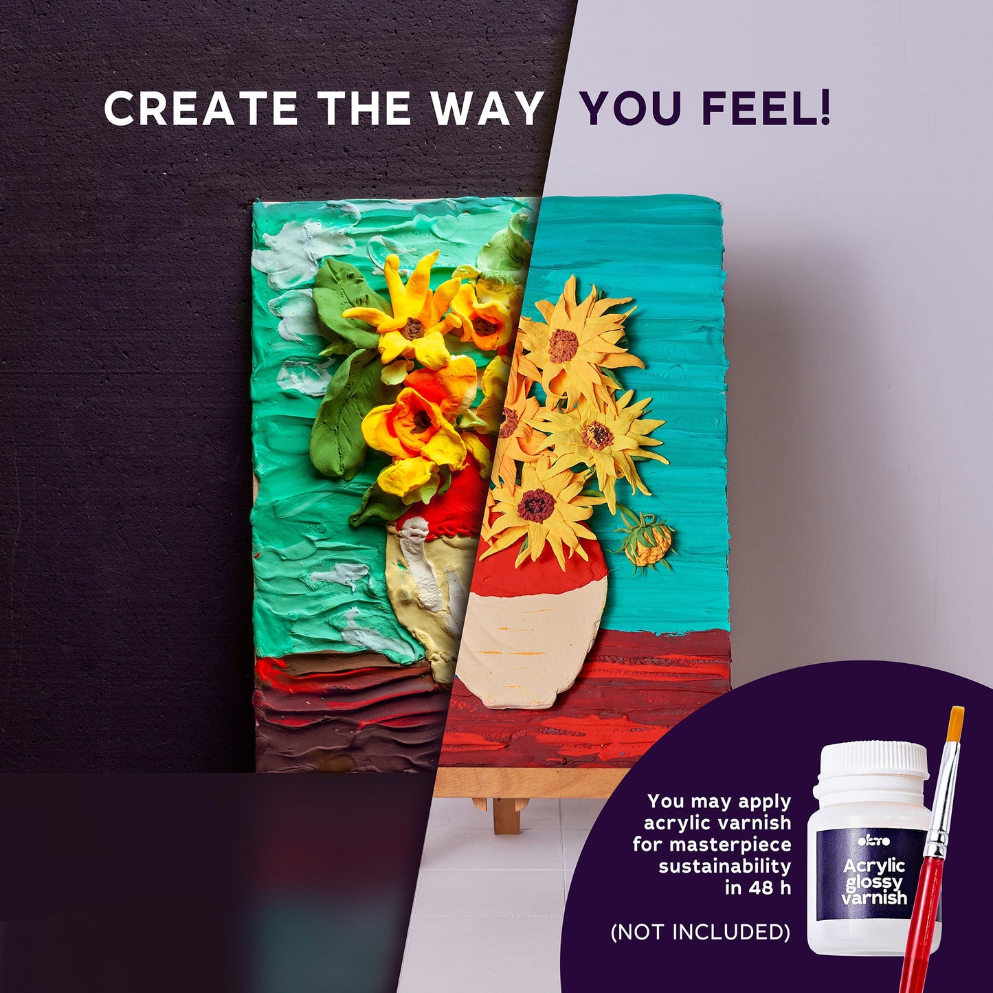 OKTO Sensory Art 3D Painting “Sunflowers” – 11.8” x 15.7” Canvas Kit