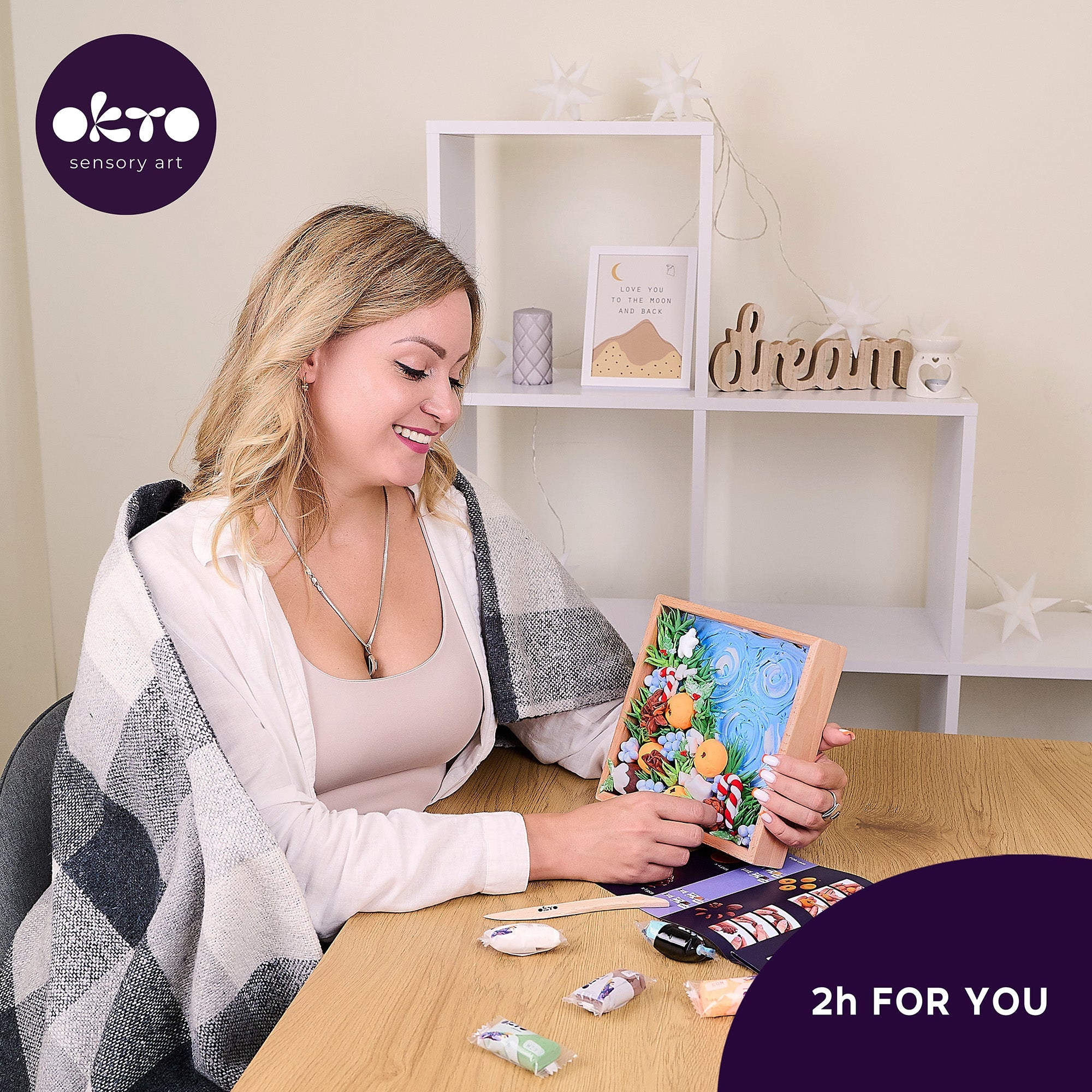 OKTO “Happiness” — Holiday Air‑Dry Clay in Wooden Frame (~8.3″) — Ages 14+