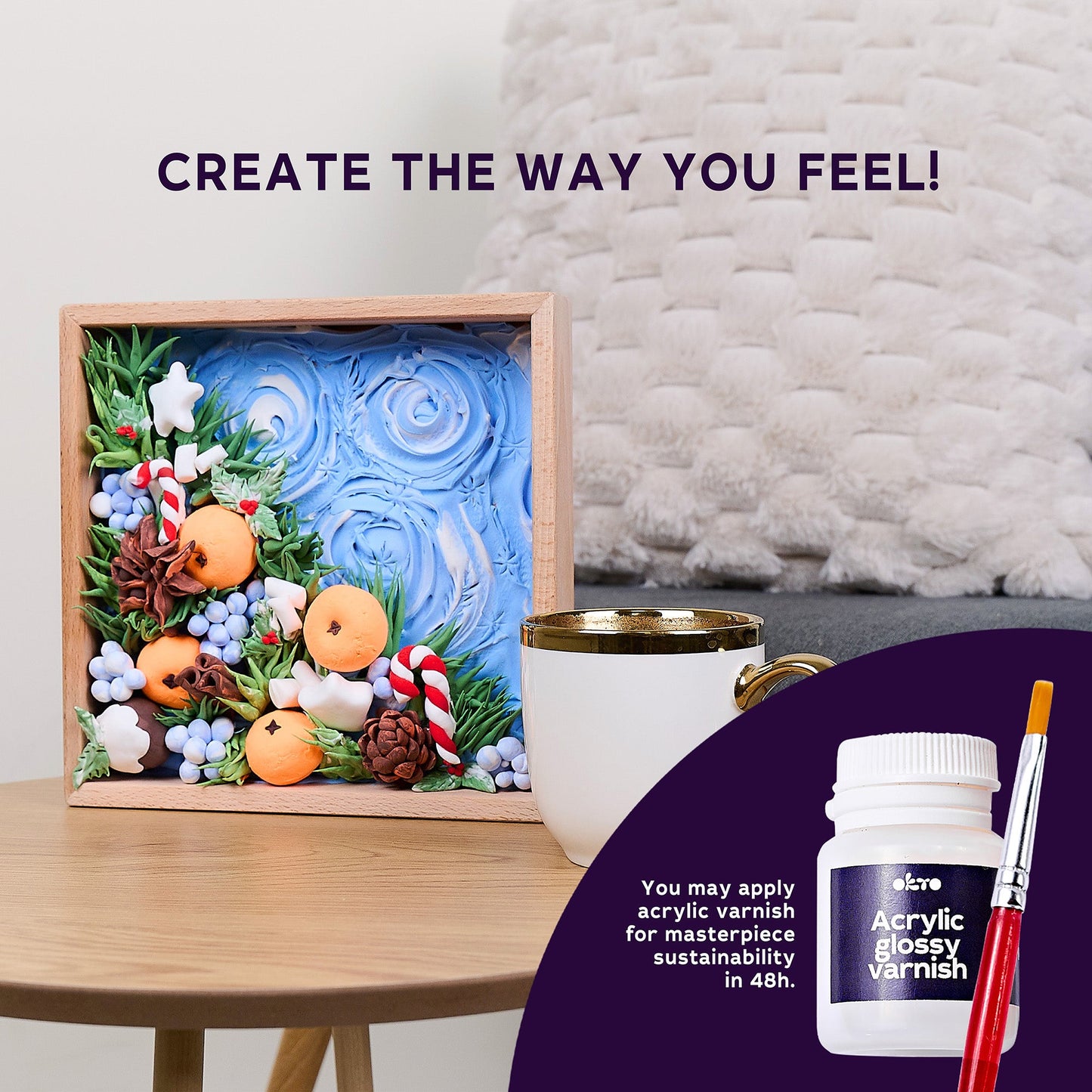 OKTO “Happiness” — Holiday Air‑Dry Clay in Wooden Frame (~8.3″) — Ages 14+