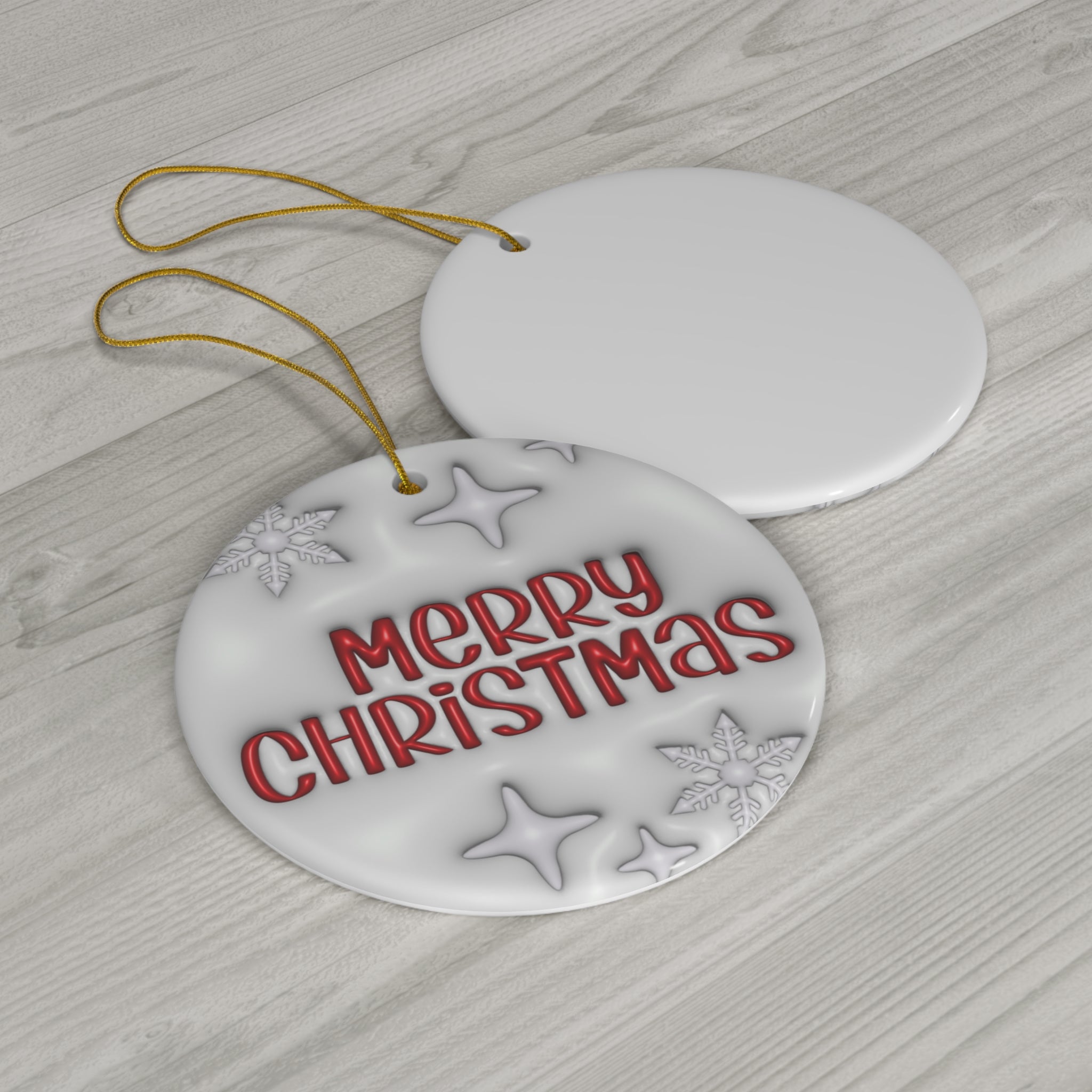 3D Inflated Merry Christmas Ornament, Christmas Ceramic Ornament, Custom Family Ornament, Personalized Christmas Ornament