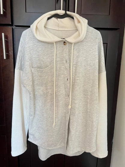 Drawstring Button Front Hoodie