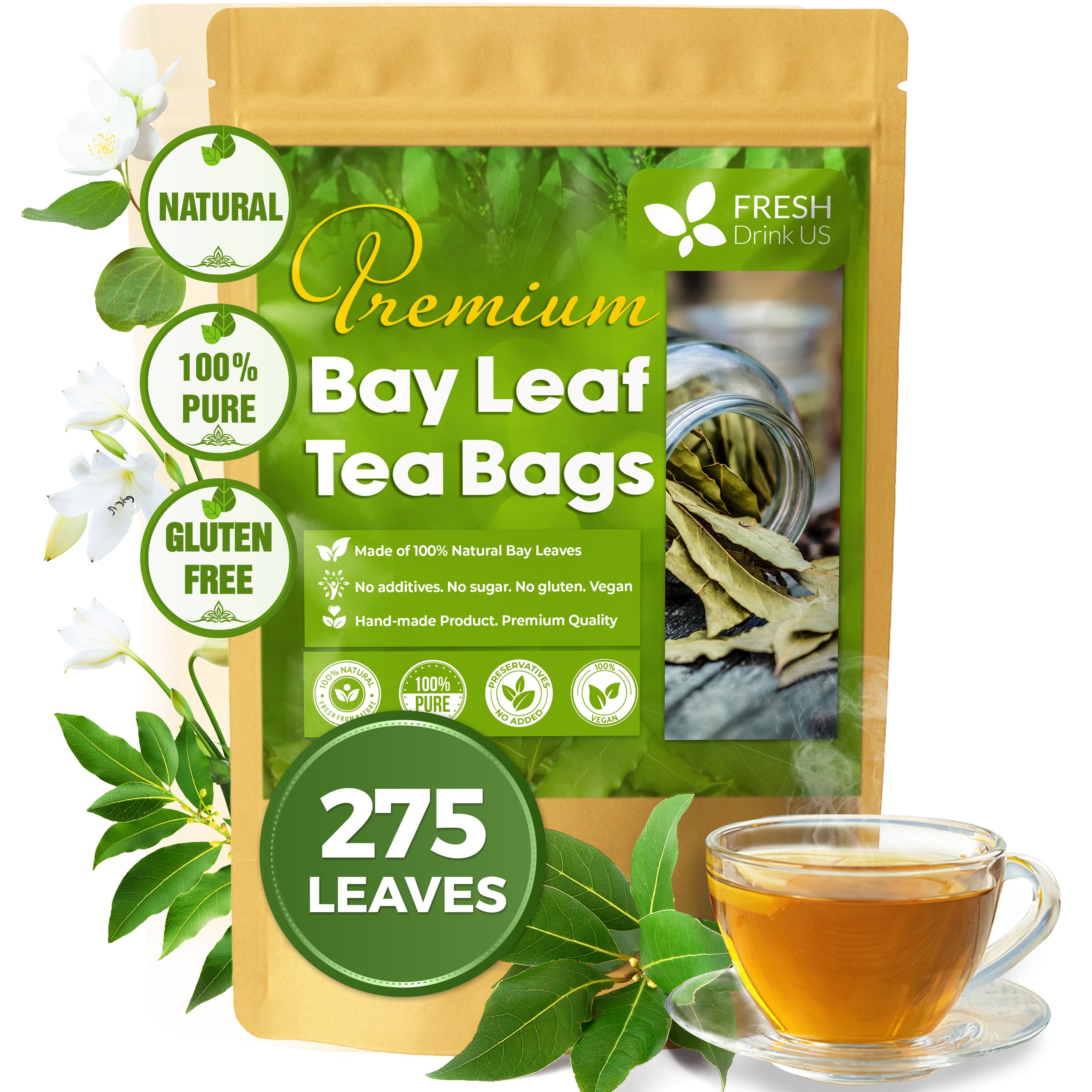 Premium Dried Bay Leaves, Tea Bags, Powder, Bay Leaves Spice, Whole Nice Leaves, Wildcrafted, Fresh Harvested, Bay Leaves For Cooking, Sugar-Free, Gluten Free, Caffeine Free, Vegan