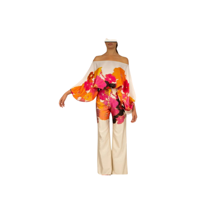 Off Shoulder Long Sleeve Shirt and Wide Leg Pant