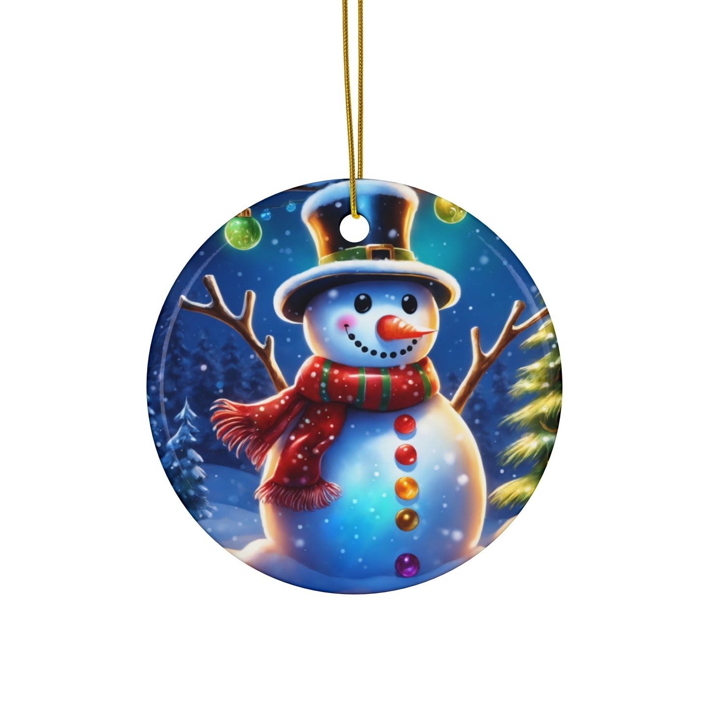 Blue Snowman Christmas Series #1, Holiday Ceramic Ornament,