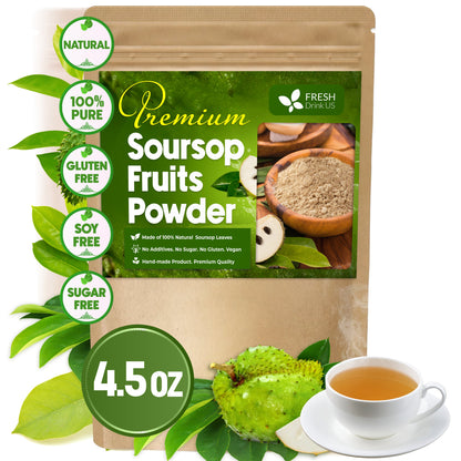 Premium Soursop Graviola Fruit Tea Bags, Tea Powder, 100% Natural and Pure from Soursop Fruits, Handmade, Made With Natural Materials-Corn Fiber Tea Bag, Sugar/Caffeine/Gluten Free, Hoja Guanabana Tea