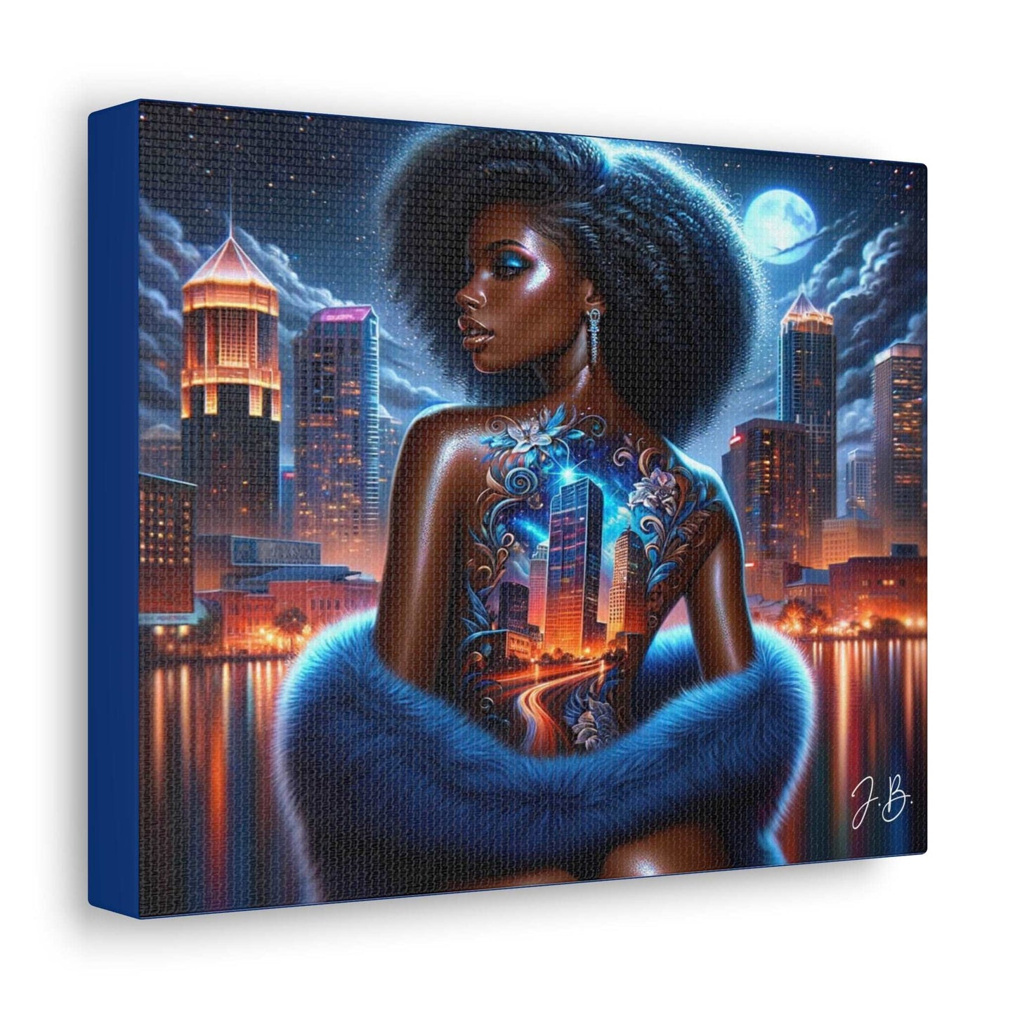 African American Blue City Scape Canvas Gallery Wraps
