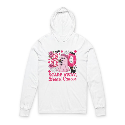 Boo Scare Away Breast Cancer Hoodie - Unisex Long Sleeve Tee, Awareness Shirt, Gift for Survivors, Halloween Apparel, Cancer Awareness [...]